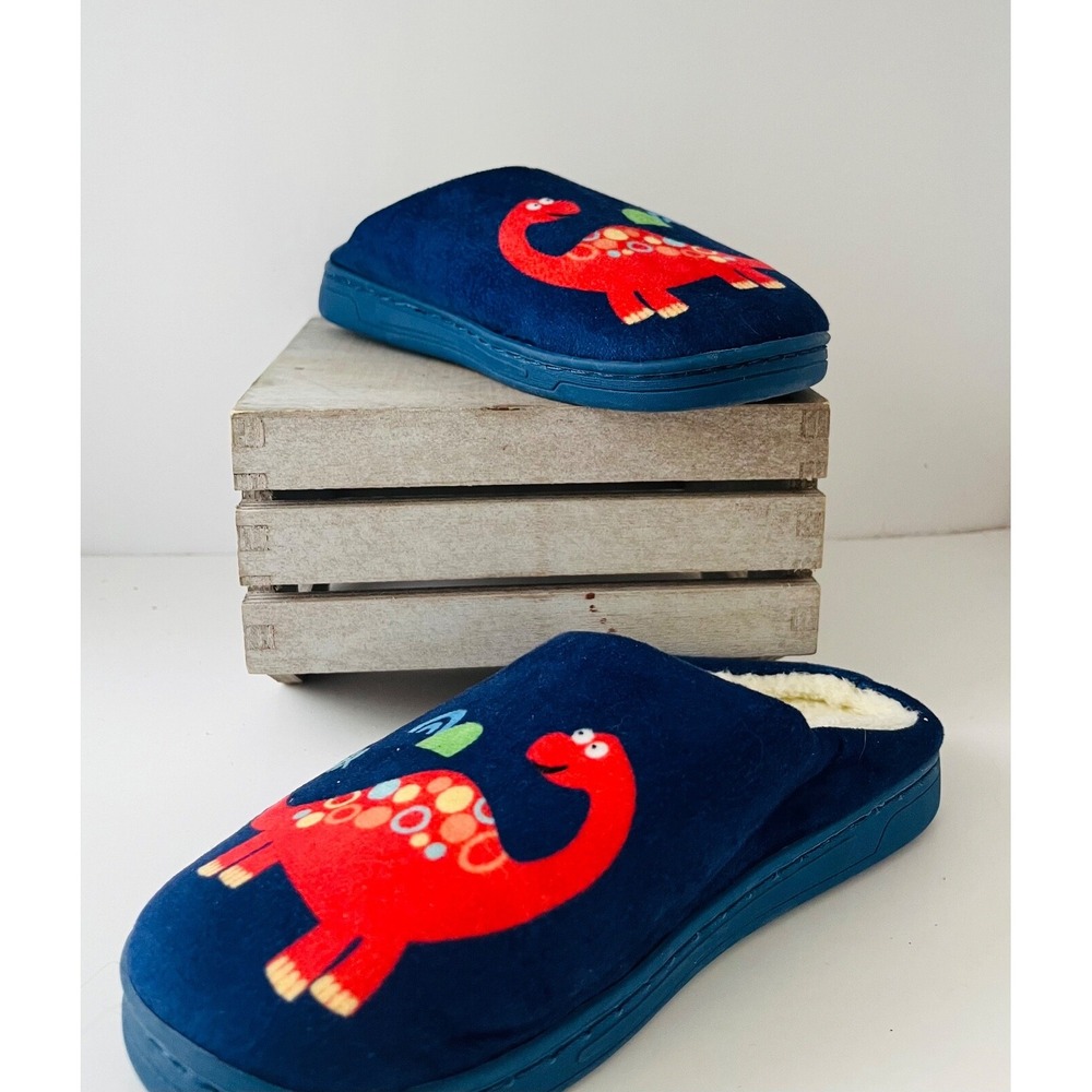 GUC Soft Toddler Baby Boy Shoes Dinosaurs Blue Slippers Size 2-2.5 Y